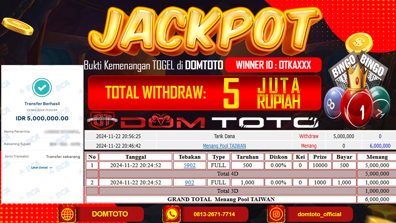 JACKPOT  TOGEL TAIWAN  22 NOVEMBER 2024